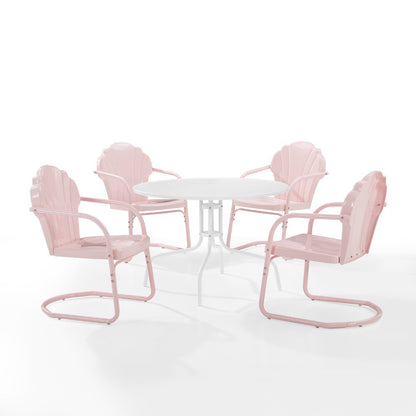 Crosley Furniture - Tulip 5 Piece Outdoor Dining Set Pastel Pink Gloss/White Satin - Dining Table & 4 Chairs - KO10014PI veiw 1