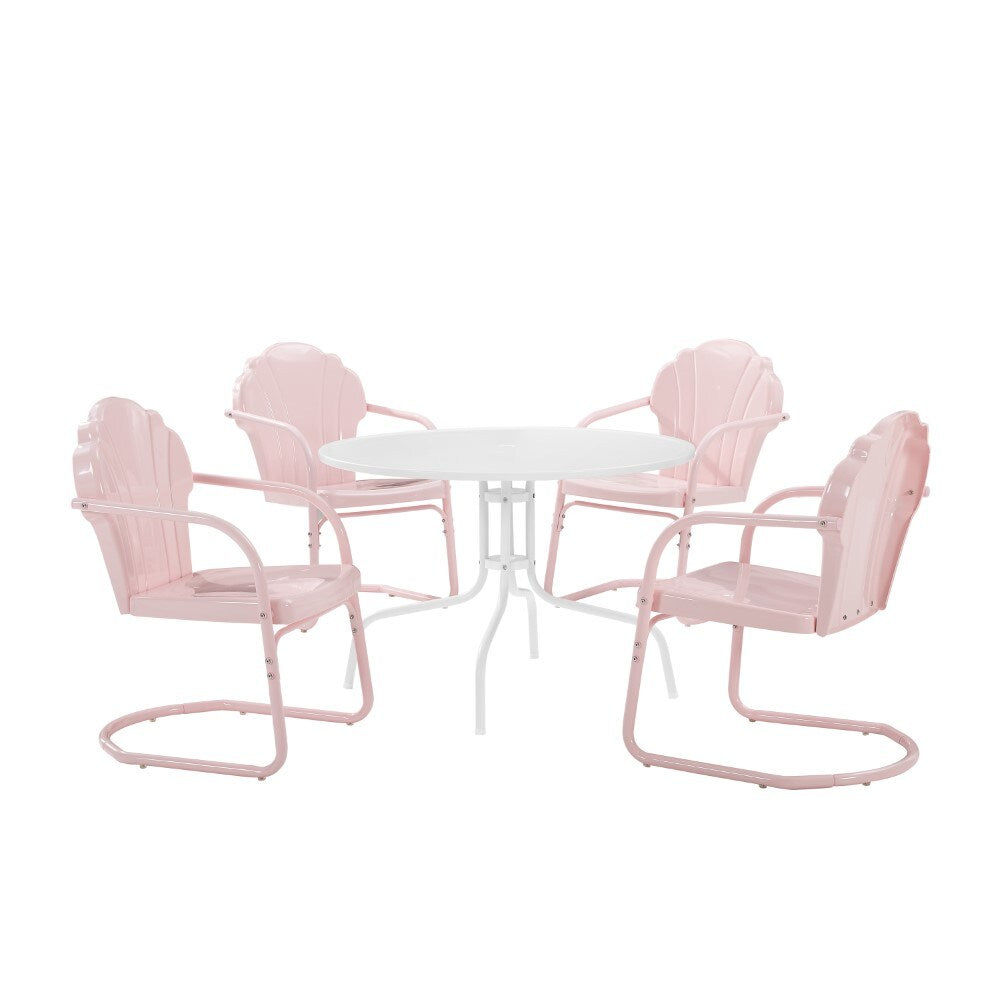 Crosley Furniture - Tulip 5 Piece Outdoor Dining Set Pastel Pink Gloss/White Satin - Dining Table & 4 Chairs - KO10014PI veiw 2