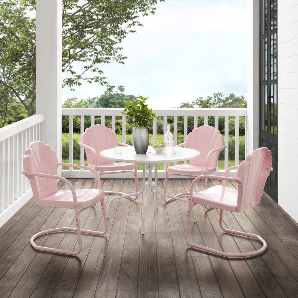 Crosley Furniture - Tulip 5 Piece Outdoor Dining Set Pastel Pink Gloss/White Satin - Dining Table & 4 Chairs - KO10014PI veiw 4