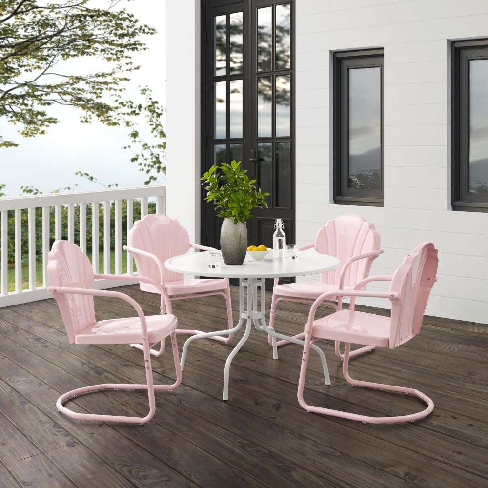 Crosley Furniture - Tulip 5 Piece Outdoor Dining Set Pastel Pink Gloss/White Satin - Dining Table & 4 Chairs - KO10014PI veiw 8
