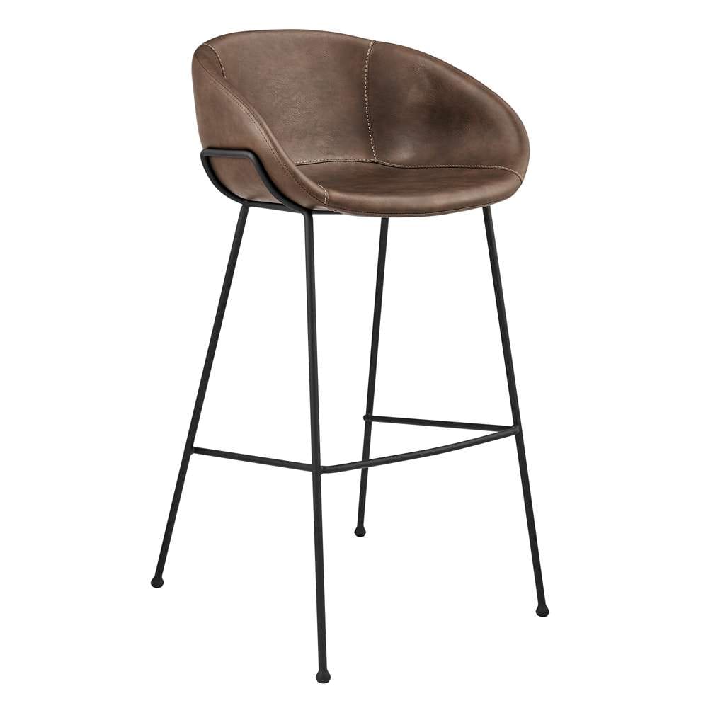 Euro Style - Zach Bar Stool with Brown Leatherette and Matte Black Legs (Set of 2) - 30490BRN veiw 2
