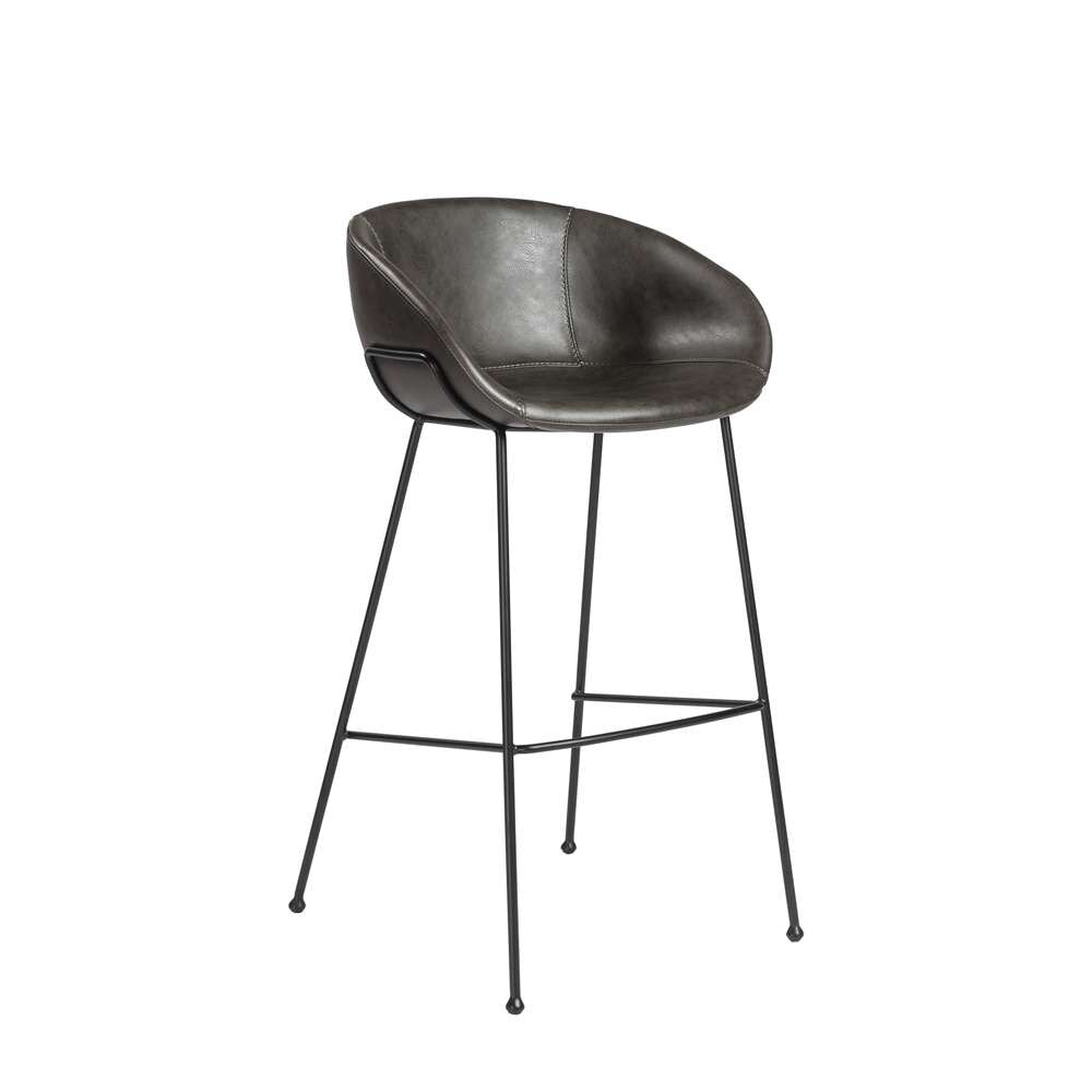 Euro Style - Zach Bar Stool with Dark Gray Leatherette and Matte Black Legs (Set of 2) - 30490DKGRY veiw 2