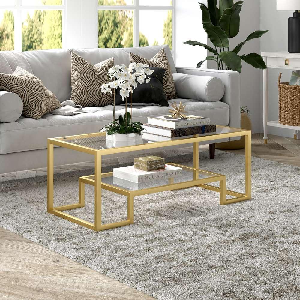 Hudson & Canal - Athena 45in Wide Rectangular Coffee Table in Brass - CT0066 veiw 2