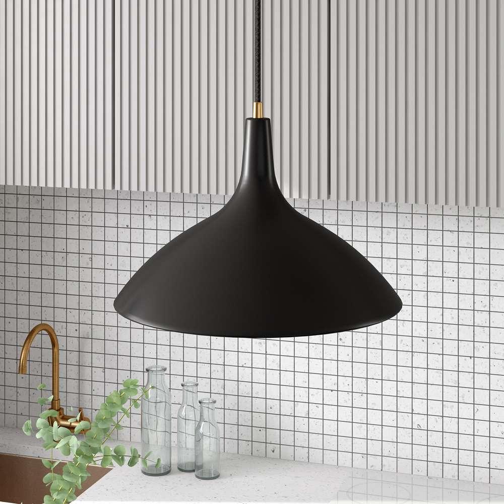 Hudson & Canal - Barton 14in Wide Pendant with Metal Shade in Matte Black/Brass/Matte Black - PD0758 veiw 2