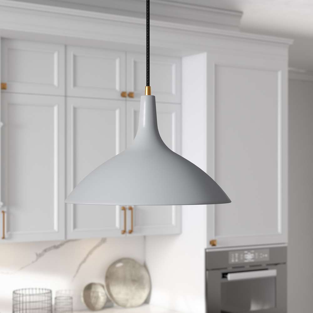 Hudson & Canal - Barton 14in Wide Pendant with Metal Shade in Matte Gray/Brass/Matte Gray - PD0761 veiw 2