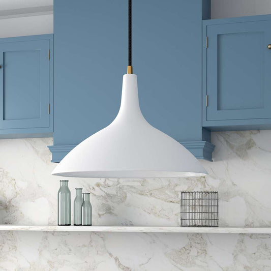 Hudson & Canal - Barton 14in Wide Pendant with Metal Shade in Matte White/Brass/Matte White - PD0759 veiw 2