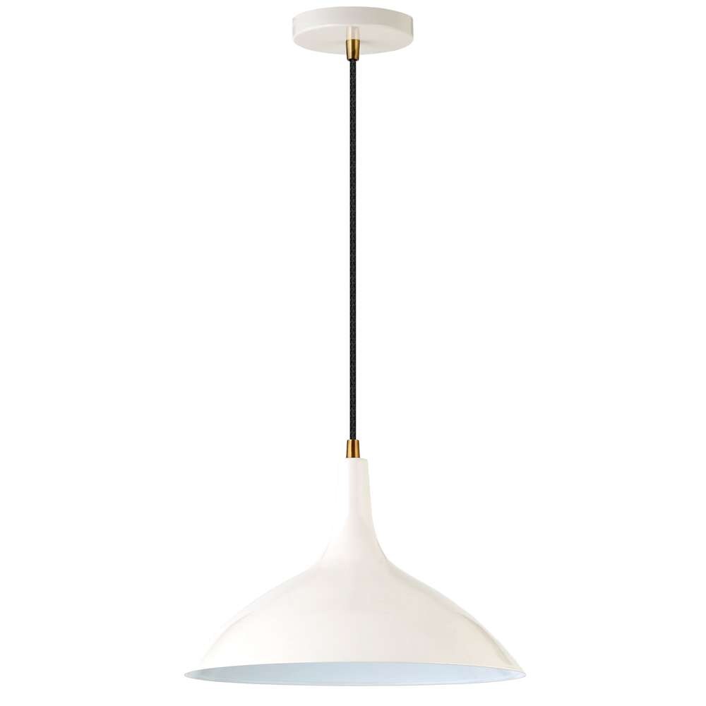 Hudson & Canal - Barton 14in Wide Pendant with Metal Shade in Pearled White/Brass/Pearled White - PD0760 veiw 1