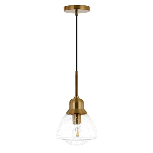 Hudson & Canal - Brooks 8.12in Wide Pendant with Glass Shade in Brass/Seeded - PD0605 veiw 1