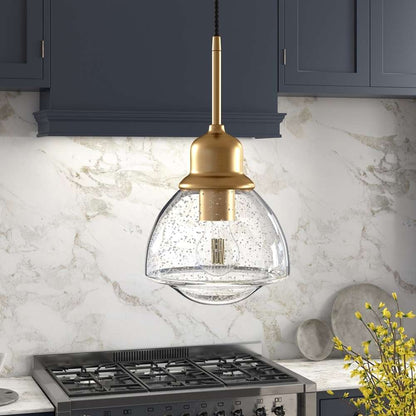 Hudson & Canal - Brooks 8.12in Wide Pendant with Glass Shade in Brass/Seeded - PD0605 veiw 2