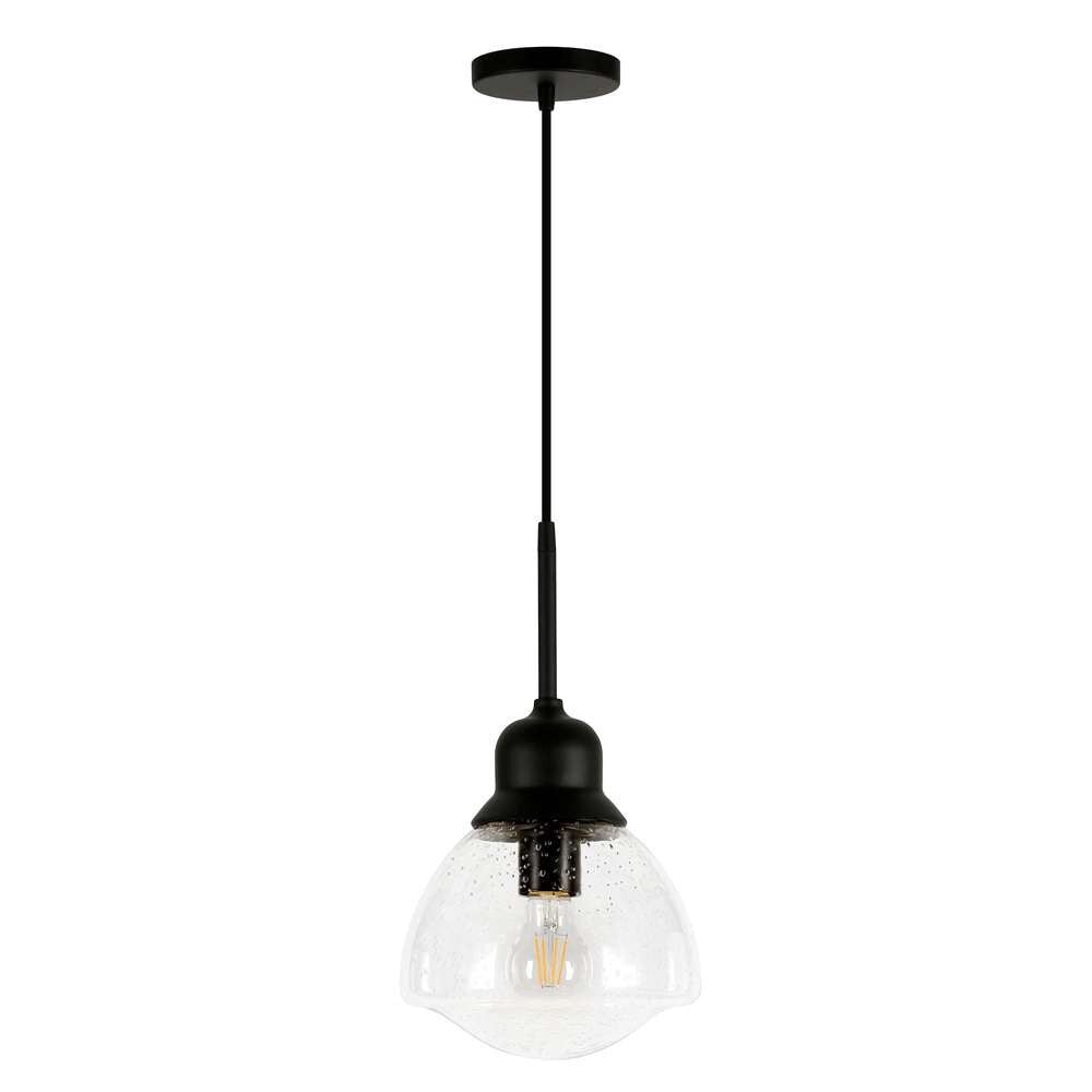 Hudson & Canal - Brooks 8.12in Wide Pendant with Glass Shade in Blackened Bronze/Seeded - PD0604 veiw 1