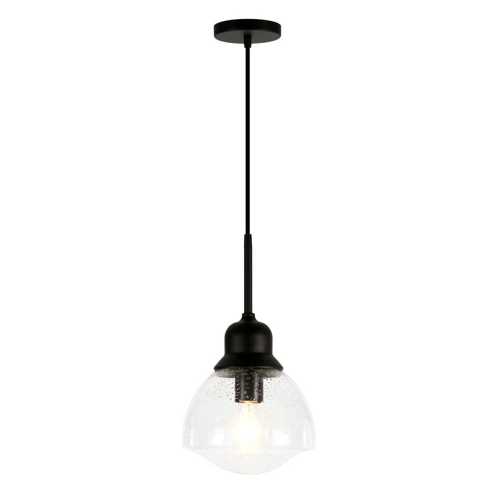 Hudson & Canal - Brooks 8.12in Wide Pendant with Glass Shade in Blackened Bronze/Seeded - PD0604 veiw 3