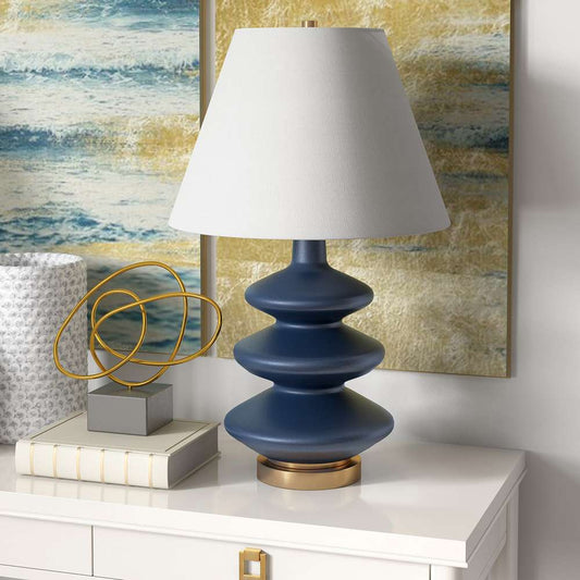 Hudson & Canal - Carleta 26.5in Tall Triple Gourd Table Lamp with Fabric Shade in Blue/White - TL0385 veiw 2