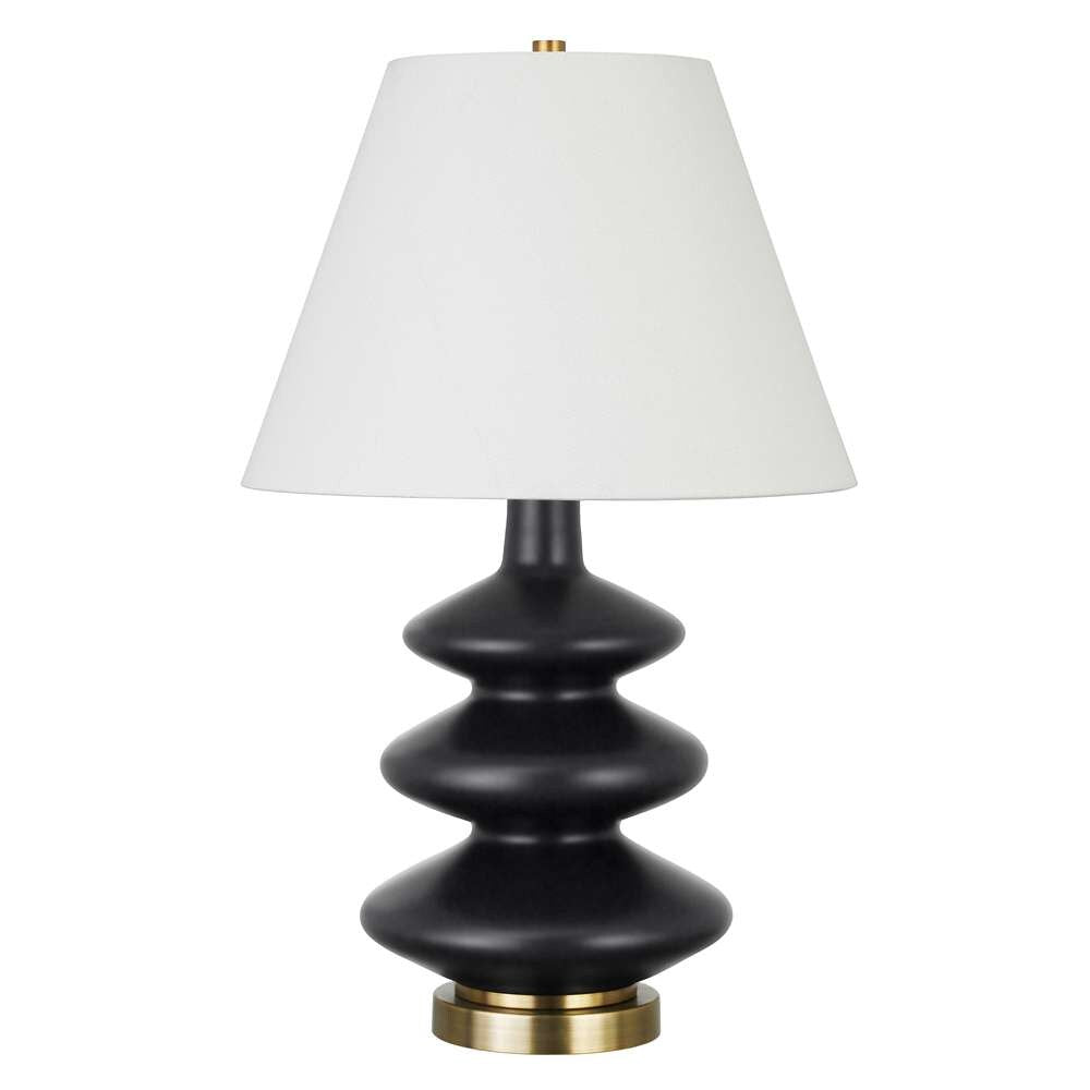 Hudson & Canal - Carleta 26.5in Tall Triple Gourd Table Lamp with Fabric Shade in Matte Black/White - TL0867 veiw 1