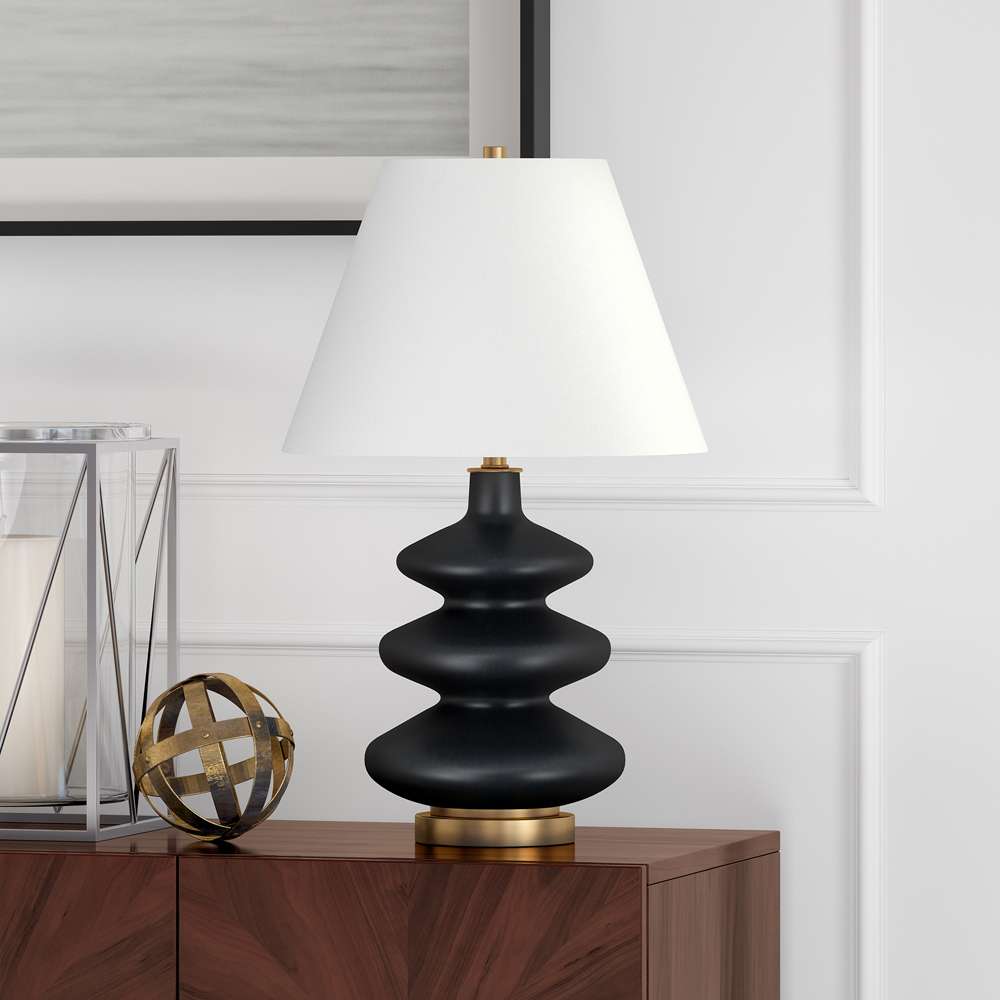 Hudson & Canal - Carleta 26.5in Tall Triple Gourd Table Lamp with Fabric Shade in Matte Black/White - TL0867 veiw 2