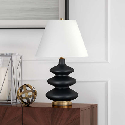 Hudson & Canal - Carleta 26.5in Tall Triple Gourd Table Lamp with Fabric Shade in Matte Black/White - TL0867 veiw 2