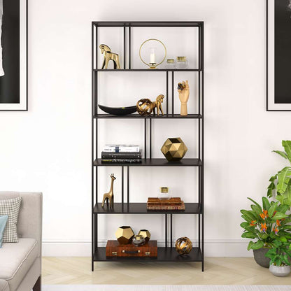 Hudson & Canal - Cortland 34in Wide Rectangular Bookcase in Blackened Bronze - BK0346 veiw 2