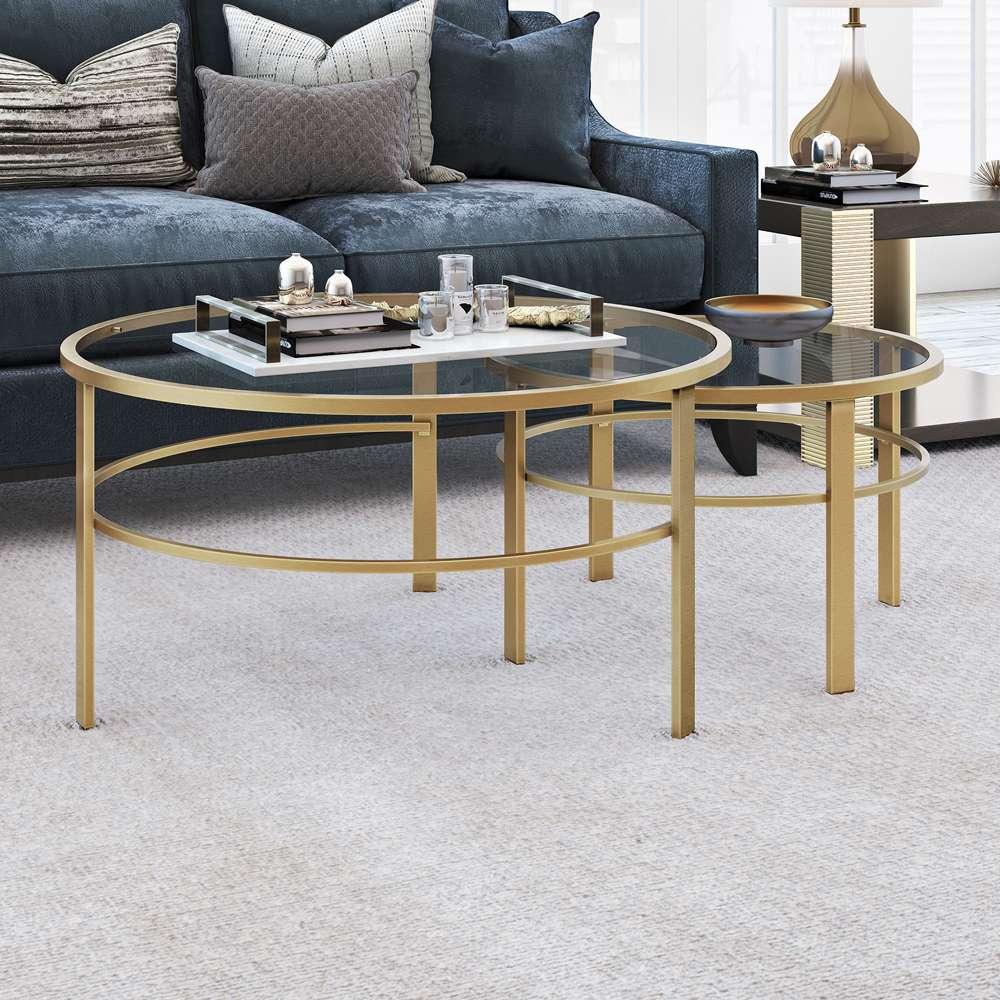 Hudson & Canal - Gaia Round Nested Coffee Table in Brass - CT0052 veiw 2