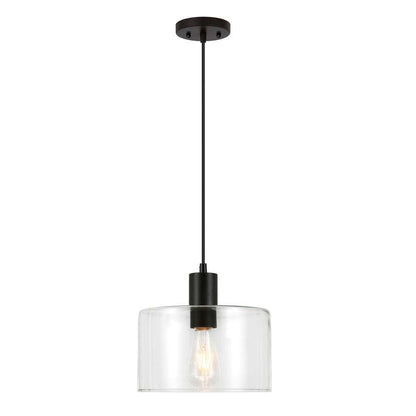 Hudson & Canal - Henri 10in Wide Pendant with Glass Shade in Blackened Bronze/Clear - PD0097 veiw 1