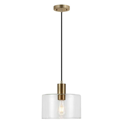 Hudson & Canal - Henri 10in Wide Pendant with Glass Shade in Brass/Clear - PD0096 veiw 1