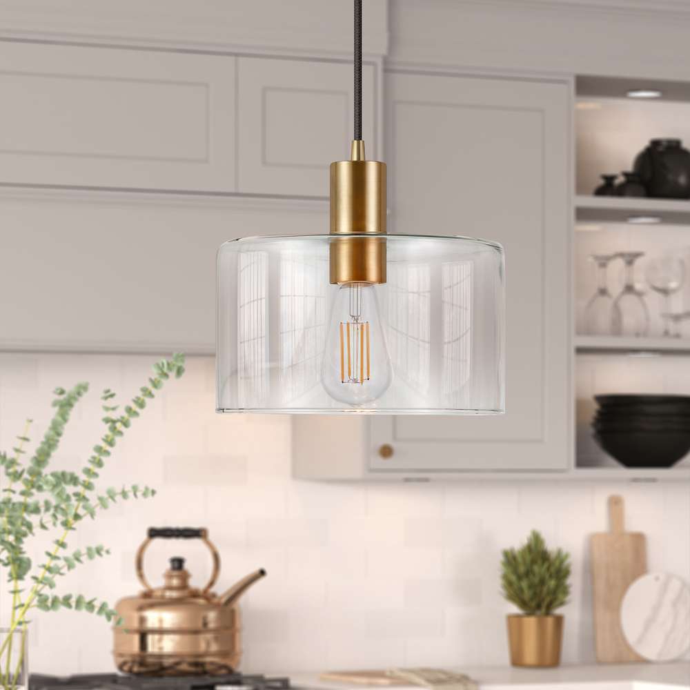 Hudson & Canal - Henri 10in Wide Pendant with Glass Shade in Brass/Clear - PD0096 veiw 2