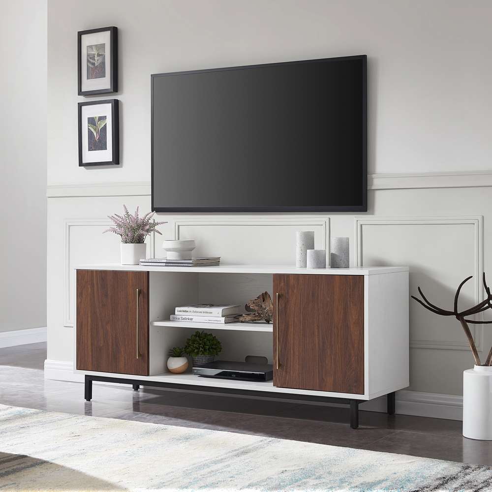 Hudson & Canal - Julian Rectangular TV Stand for TVs up to 65in in White/Walnut - TV1681 veiw 2