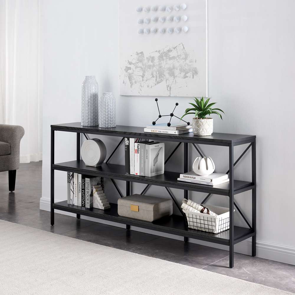 Hudson & Canal - Kira 64in Wide Rectangular Console Table in Blackened Bronze/Black Grain - AT1359 veiw 2