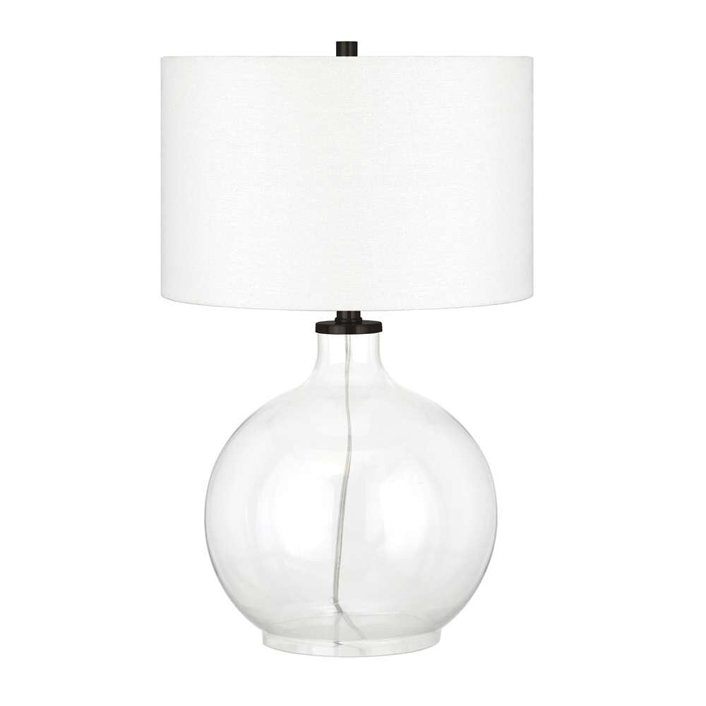 Hudson & Canal - Laelia 24.75in Tall Table Lamp with Fabric Shade in Clear Glass/Blackened Bronze/White - TL0374 veiw 1