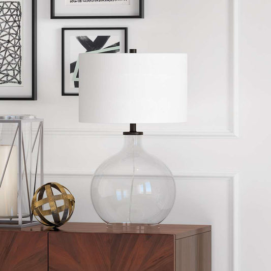 Hudson & Canal - Laelia 24.75in Tall Table Lamp with Fabric Shade in Clear Glass/Blackened Bronze/White - TL0374 veiw 2