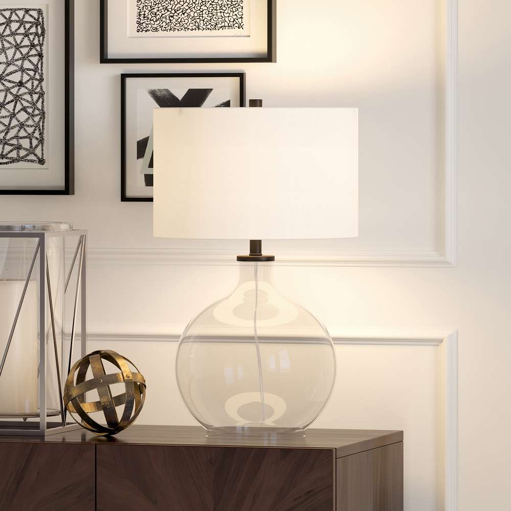 Hudson & Canal - Laelia 24.75in Tall Table Lamp with Fabric Shade in Clear Glass/Blackened Bronze/White - TL0374 veiw 4