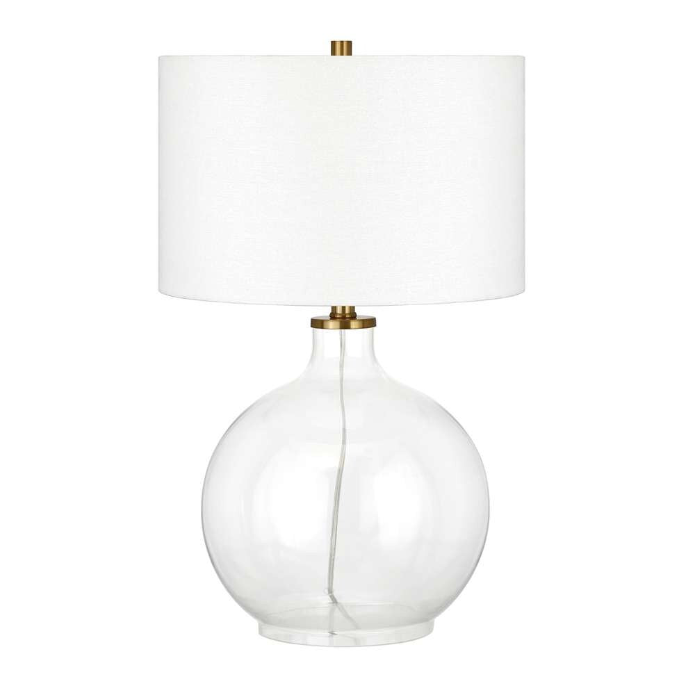 Hudson & Canal - Laelia 24.75in Tall Table Lamp with Fabric Shade in Clear Glass/Brass/White - TL0373 veiw 1