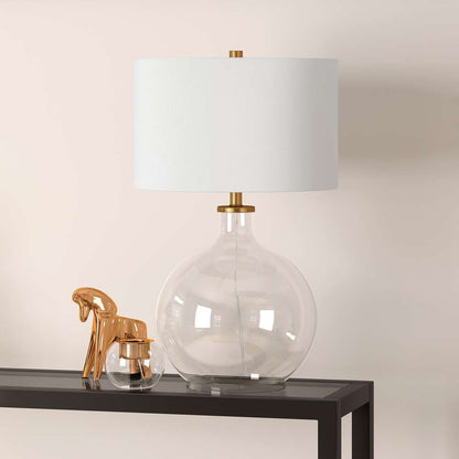 Hudson & Canal - Laelia 24.75in Tall Table Lamp with Fabric Shade in Clear Glass/Brass/White - TL0373 veiw 2