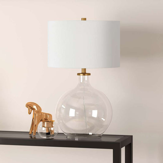 Hudson & Canal - Laelia 24.75in Tall Table Lamp with Fabric Shade in Clear Glass/Brass/White - TL0373 veiw 2
