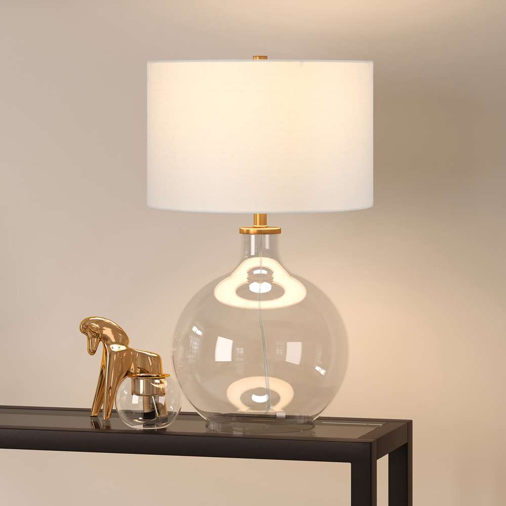 Hudson & Canal - Laelia 24.75in Tall Table Lamp with Fabric Shade in Clear Glass/Brass/White - TL0373 veiw 4