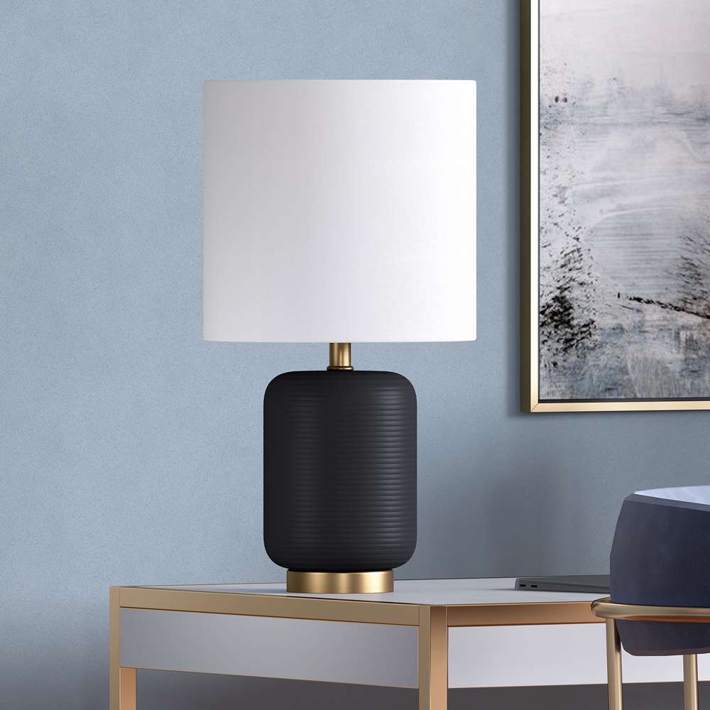 Hudson & Canal - Lambert 15in Tall Ceramic Mini Lamp with Fabric Shade in Matte Black/White - ML0925 veiw 2