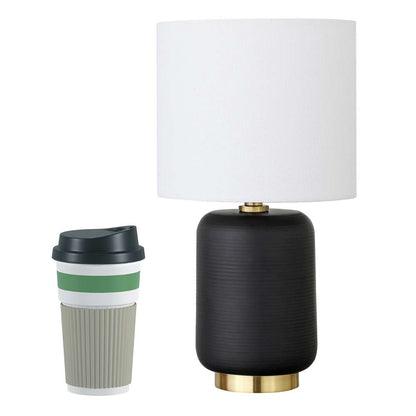 Hudson & Canal - Lambert 15in Tall Ceramic Mini Lamp with Fabric Shade in Matte Black/White - ML0925 veiw 3