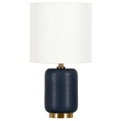 Hudson & Canal - Lambert 15in Tall Ceramic Mini Lamp with Fabric Shade in Matte Navy/White - ML1058 veiw 1