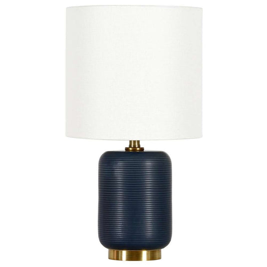 Hudson & Canal - Lambert 15in Tall Ceramic Mini Lamp with Fabric Shade in Matte Navy/White - ML1058 veiw 1