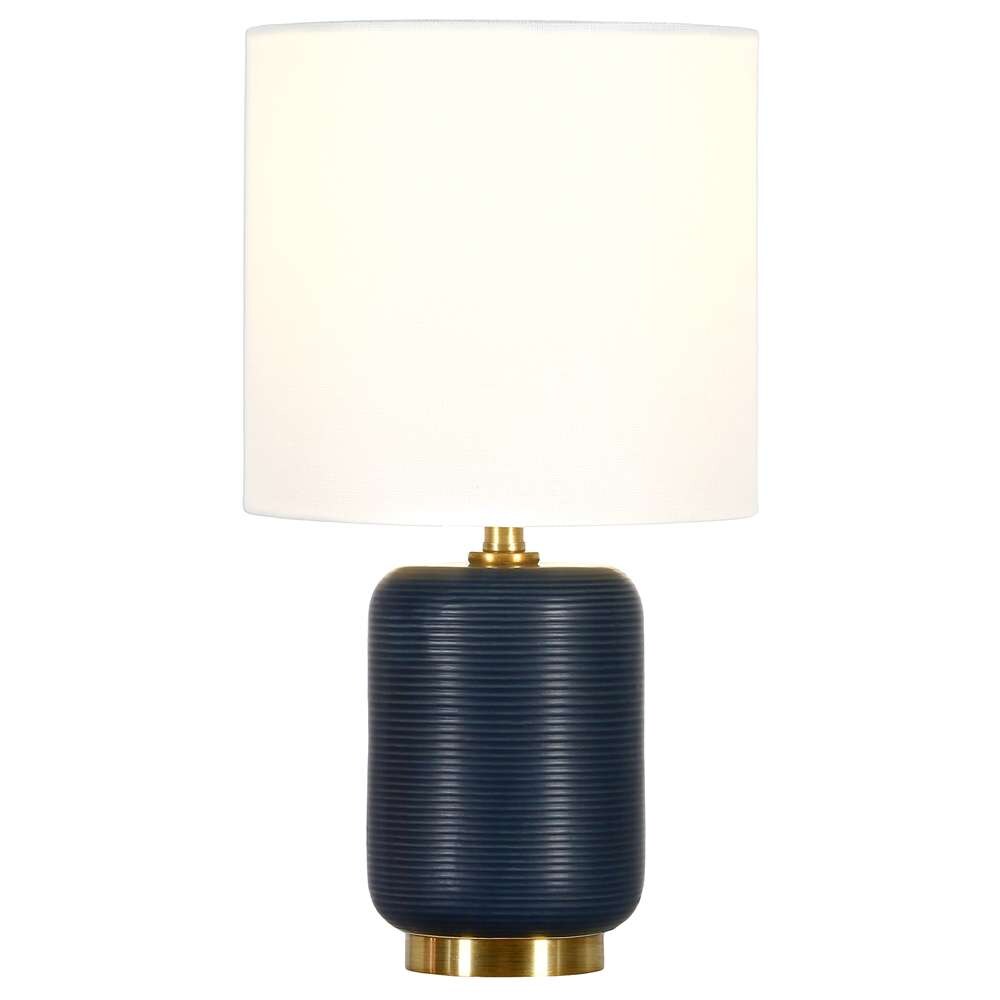 Hudson & Canal - Lambert 15in Tall Ceramic Mini Lamp with Fabric Shade in Matte Navy/White - ML1058 veiw 3