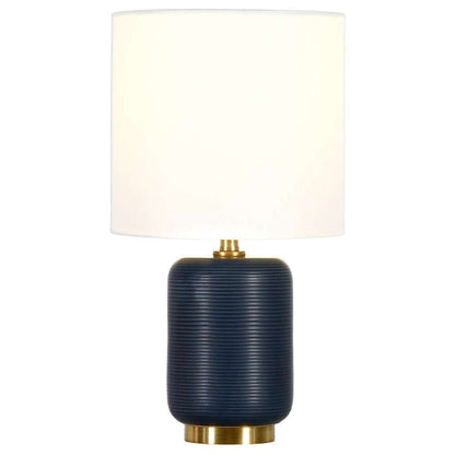 Hudson & Canal - Lambert 15in Tall Ceramic Mini Lamp with Fabric Shade in Matte Navy/White - ML1058 veiw 3