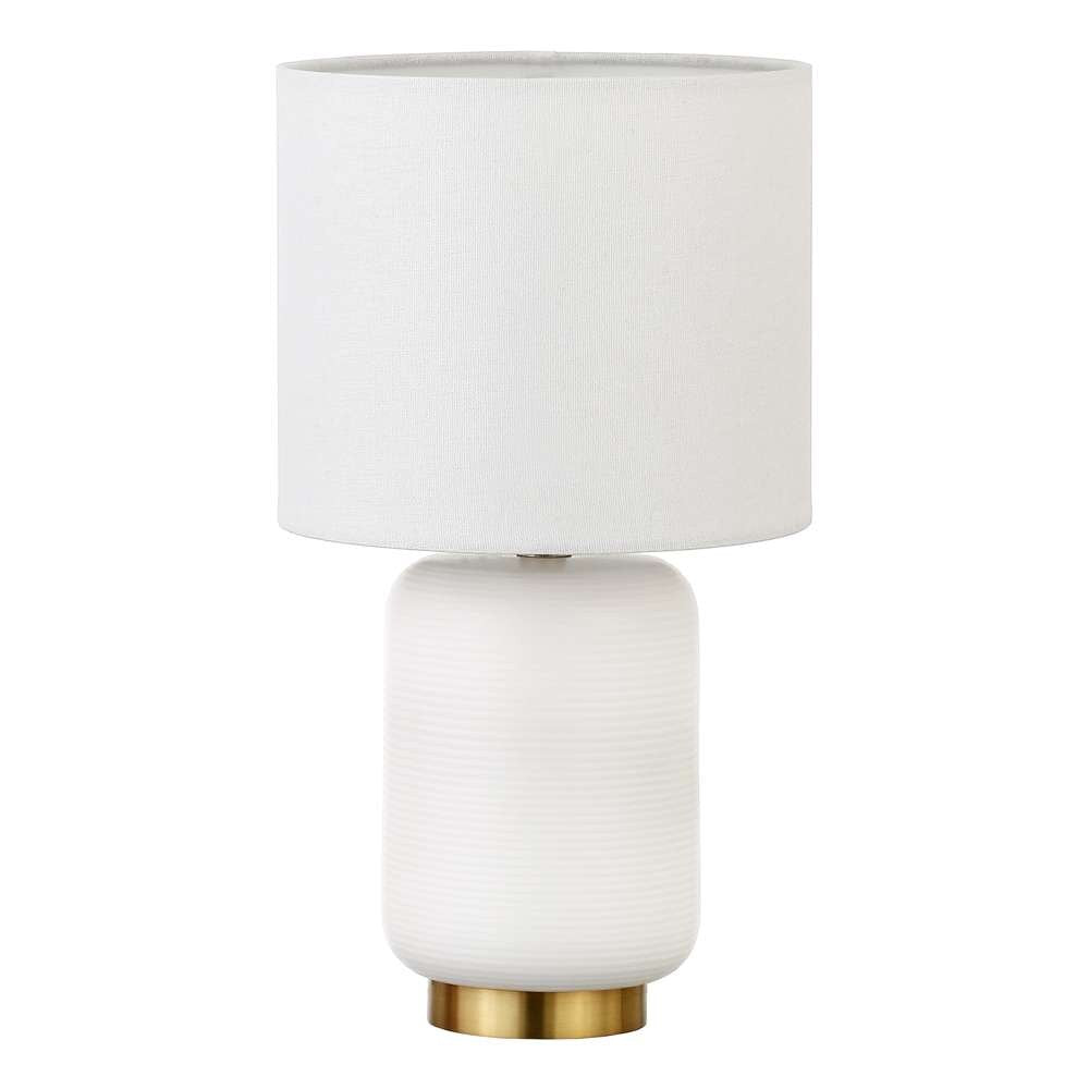 Hudson & Canal - Lambert 15in Tall Ceramic Mini Lamp with Fabric Shade in Matte White/Brass/White - ML0924 veiw 1