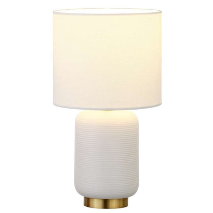 Hudson & Canal - Lambert 15in Tall Ceramic Mini Lamp with Fabric Shade in Matte White/Brass/White - ML0924 veiw 3