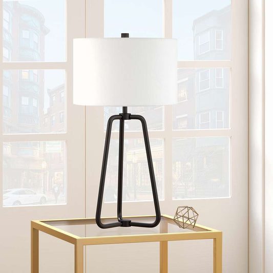 Hudson & Canal - Marduk 25.5in Tall Table Lamp with Fabric Shade in Blackened Bronze/White - TL0126 veiw 2