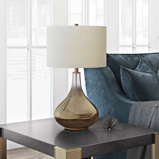 Hudson & Canal - Mirabella 25.5in Tall Table Lamp with Fabric Shade in Ombre Brass Glass/White - TL0027 veiw 2