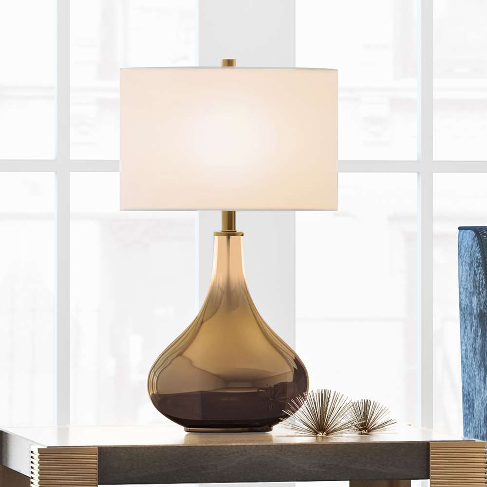 Hudson & Canal - Mirabella 25.5in Tall Table Lamp with Fabric Shade in Ombre Brass Glass/White - TL0027 veiw 3