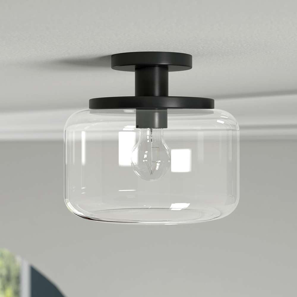 Hudson & Canal - Tatum 11in Wide Semi Flush Mount with Glass Shade in Blackened Bronze/Clear - SF1786 veiw 2