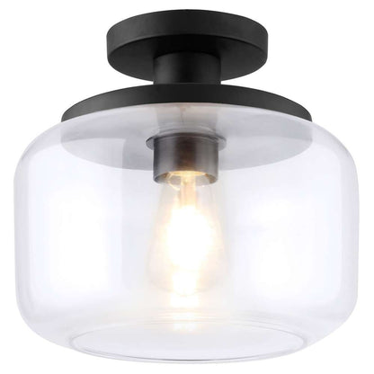 Hudson & Canal - Tatum 11in Wide Semi Flush Mount with Glass Shade in Blackened Bronze/Clear - SF1786 veiw 3