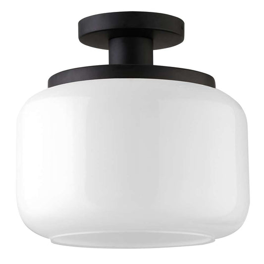 Hudson & Canal - Tatum 11in Wide Semi Flush Mount with Glass Shade in Blackened Bronze/White - SF1787 veiw 1