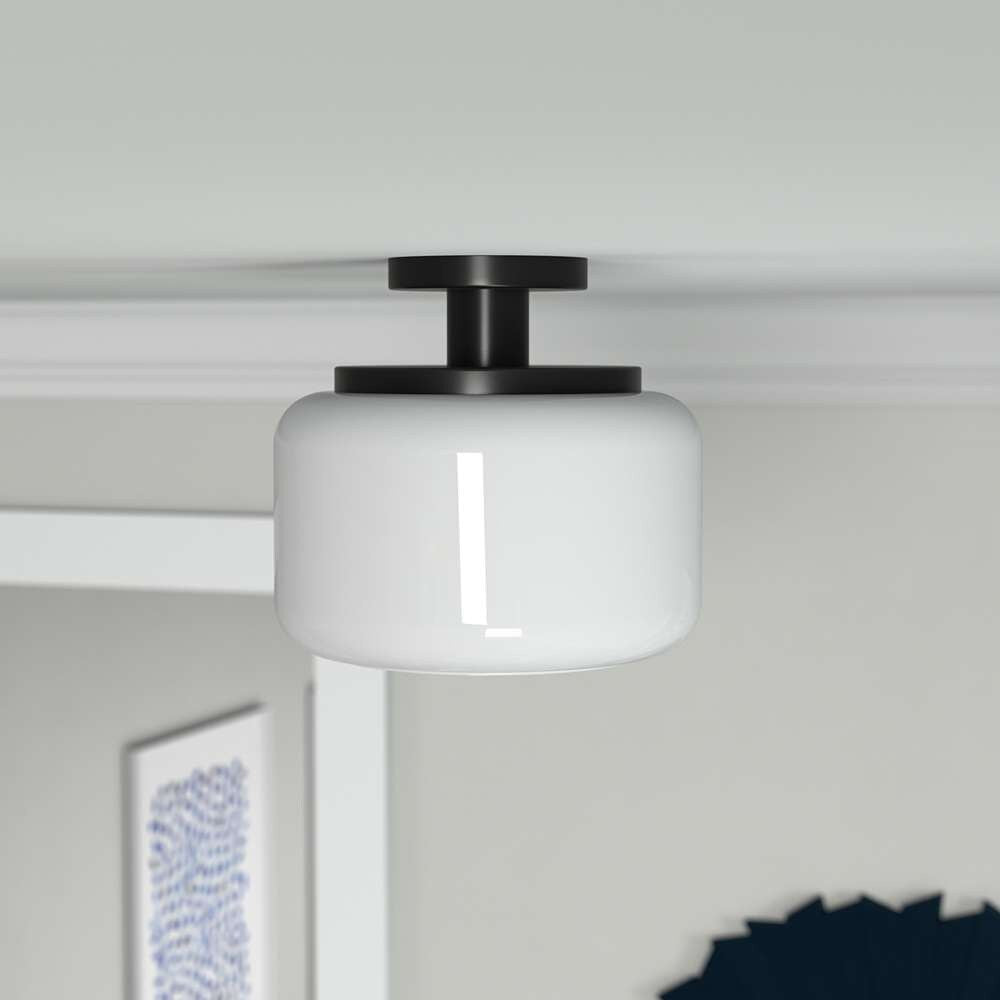 Hudson & Canal - Tatum 11in Wide Semi Flush Mount with Glass Shade in Blackened Bronze/White - SF1787 veiw 2