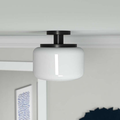 Hudson & Canal - Tatum 11in Wide Semi Flush Mount with Glass Shade in Blackened Bronze/White - SF1787 veiw 2