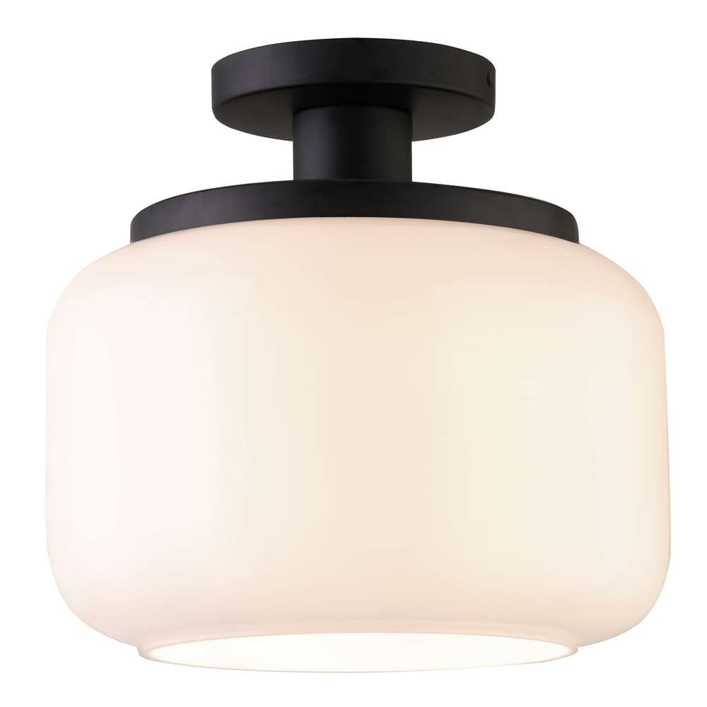 Hudson & Canal - Tatum 11in Wide Semi Flush Mount with Glass Shade in Blackened Bronze/White - SF1787 veiw 3